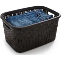 PlasticForte Wasmand - 35 liter - rotan - zwart - kunststof - 53 x 36 x 26 cm - draagmand - met handvatten - lichtgewicht