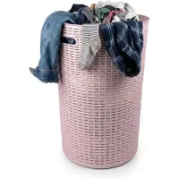 PlasticForte Ronde wasmand Rotan - roze - gevlochten kunststof - 51 liter - 38 x 57 cm - opbergmanden