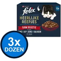 Felix 3x - Heerlijke Reepjes Farm Selectie in Saus - Kattenvoer Natvoer - 12x80g