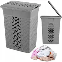 BranQ Grijze Wasmand 35L - Staand, Ventilerend, met Deksel