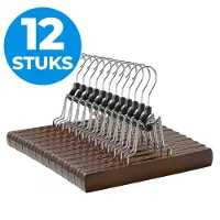 Acaza Kledinghangers - Broekhanger - 12 Stuks - Anti Slip - 100% FSC-Gekeurd Duurzaam Hout - Walnootbruin