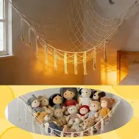 Famanu – Grote teddyhangmat voor knuffeldieren, handgebreide boho opbergnet voor speelgoed en pluche dieren in de speelkamer