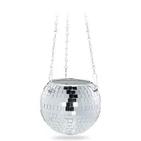 Famanu – Hangende glazen plantenpot, discobal, 13 x 15 cm, zilver, voor een stijlvolle plantenpresentatie