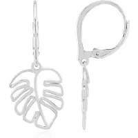 Cavill - 925 Sterling Zilver Gerhodineerd - Filigraan Monstera Blad - Lichtgewicht Zilveren Haakoorbellen - Elegante Dames Oorbellen