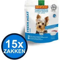Biofood 15x - Vleesvoeding Compleet Kip & lam Zak Multipack - Hondenvoer Droogvoer - 630 g