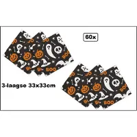 Wefiesta 60x Servetten Halloween boo 33cm x 33cm - 3 laags - Servet diner eten knoeien restaurant Halloween griezel spook tocht