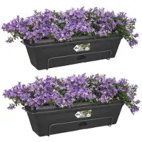 Famanu – Balkonbak all-in-one met ophanghaken, set van 2 van 50 cm, Living Black, perfect voor het planten van bloemen op het balkon
