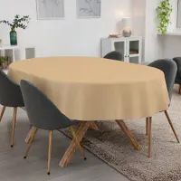 ANRO Tafelkleed Effen linnenlook Beige Ovaal 180x140cm Met sierband Afwasbaar Waterafstotend