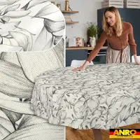 ANRO Tafelkleed Effen structuur Beige Ovaal 260x140cm Rechte rand Afwasbaar Waterafstotend