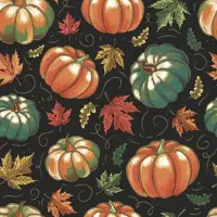 Maki 40 Servetten - Pompoen - Blad - Pumpkins with Maple Leaves - Op een zwarte achtergrond - Oranje - Groen - Goud - Blauw - 33 x 33 cm - 3-Laags -