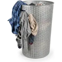 PlasticForte Ronde wasmand Rotan - zilver - gevlochten kunststof - 51 liter - 38 x 57 cm - opbergmanden