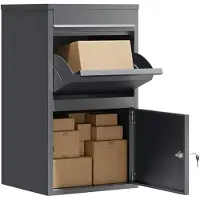 Famanu – Pakketbus antraciet, 410 x 385 x 720 mm, staande brievenbus van staal voor thuis, geschikt voor pakketten en pakketjes