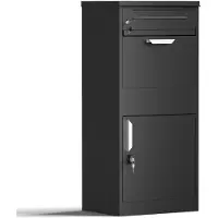 Famanu – Pakketbrievenbus in zwart, staande brievenbus voor pakketten, vrijstaand pakketbox voor grote postpakketten, 500 x 370 x 1120 mm