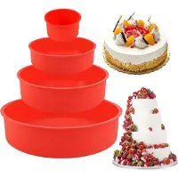 Famanu – Siliconen bakvorm set van 4, ronde anti-aanbak cakevormen, geschikt voor cheesecake, rainbow en chiffon cake, temperatuurbestendig