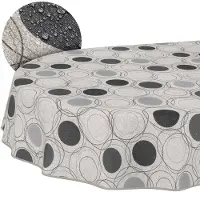 ANRO Tafelkleed Grijze cirkels Grijs Ovaal 240x140cm Met sierband Afwasbaar Waterafstotend