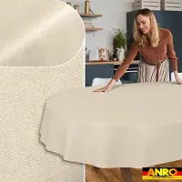 ANRO Tafelkleed Effen linnenlook Crème Ovaal 200x140cm Rechte rand Afwasbaar Waterafstotend