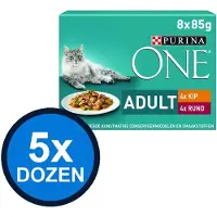 Purina One 5x - Adult Kip, Sperziebonen, Rund & Wortels in Saus (8x85g) - Kattenvoer Natvoer - 680 g