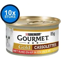 Gourmet 10x - Gold Cassolettes Rund & Kip - Kattenvoer Natvoer - 85g