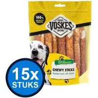Voskes 15x Runderhuid Sticks met Kip - Hondensnack - 400g