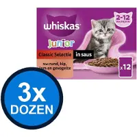Whiskas 3x - 2-12M Pouch Junior Saus Classic Selectie Multipack (12x85g) - Kattenvoer Natvoer - 1.02 kg
