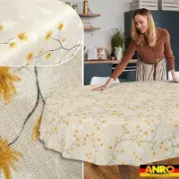 ANRO Tafelkleed Bloemen en vogels Beige Ovaal 200x140cm Rechte rand Afwasbaar Waterafstotend