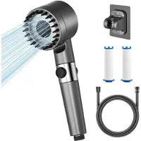 Famanu – Douchekop met filter, waterbesparend, hogedrukdouchekop met 3 + 1 straalsoorten en slang, verwijdert hard water, chloor, bacteriën en zware metalen