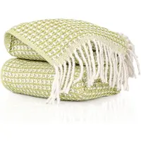 ANRO Emma Plaid Groen 150x200 cm - Katoenmix - Met franjes