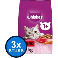 Whiskas 3x - 1+ droog adult rund 1,9kg - Kattenvoer - 1.9 kg
