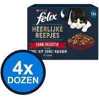 Felix 4x - Heerlijke Reepjes Farm Selectie in Saus - Kattenvoer Natvoer - 12x80g