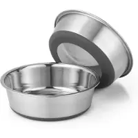 Famanu – Set van 2 roestvrijstalen hondenbakken, antislip rubberen bodem, vaatwasmachinebestendig, 900 ml, grijs, voor middelgrote honden
