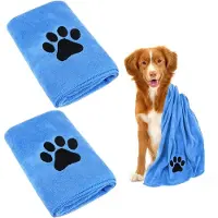 LONGZIMING -Hondenhanddoek - Microvezel Handdoek voor Honden - Honden Droogdoek - Extra Absorberend en Sneldrogend - Zacht en Wasbaar - Voor Honden en Katten - Blauw - 2 Stuks