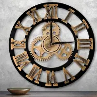 Famanu – Grote wandklok zonder tikkende geluiden, 58 cm, stille klok met 3D gear en Romeinse cijfers, vintage design