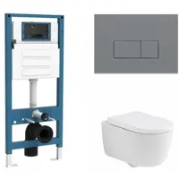 Qeramiq Dely Swirl Toiletset - inbouwreservoir Flush - 35mm zitting - kunststof licht grijze bedieningsplaat - rechthoekige knoppen - mat wit SW1026257/SW1448813/SW1000767/SW1102375