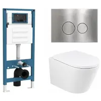 Qeramiq Dely Toiletset - inbouwreservoir Flush - 35mm zitting - metaal RVS bedieningsplaat - ronde knoppen - mat wit SW1026254/SW1448813/SW1000767/SW706194