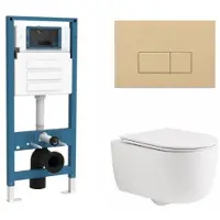 Qeramiq Dely Swirl Toiletset - inbouwreservoir Flush - slim zitting - kunststof beige bedieningsplaat - rechthoekige knoppen - mat wit SW1026257/SW1448813/SW1000766/SW1102366