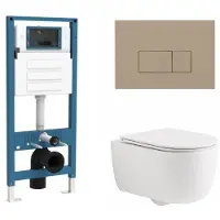 Qeramiq Dely Swirl Toiletset - inbouwreservoir Flush - slim zitting - kunststof taupe bedieningsplaat - rechthoekige knoppen - mat wit SW1026257/SW1448813/SW1000766/SW1102379