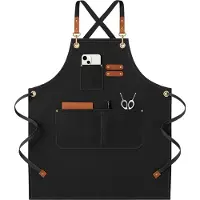 Famanu – Robuust canvas kookschort voor dames en heren, verstelbaar met grote zak, vlekbestendig, ideaal voor keuken, barbecue, schilderen en tuinieren