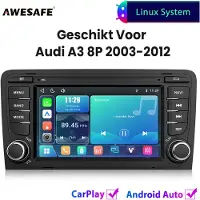 AWESAFE Autoradio - Geschikt Voor Audi A3 8P 2003 t/m 2012 - Draadloos Carplay Android Auto - Linux systeem - 7 Inch Touchscreen - FM Radio Bluetooth EQ SWC Wifi Airplay