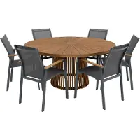 Axi Hani/Alva 150 cm Dining Tuinset 7-delig Teak/Aluminium – Massief Teakhout – Tuinset 6 Personen – Ronde Tuintafel 150 cm – 6 Aluminium Tuinstoelen met Sling – Luxe Tuinmeubelen Set
