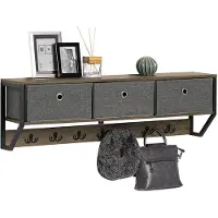Famanu – Wandkapstok met 3 manden en 7 haken, hangende muurkapstok van metaal en hout, 100 x 20 x 30 cm