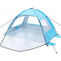 Famanu – Strandtent, draagbare strandtent met zonwering en windbescherming, tent met UV-bescherming 50+, campingtent voor strand en tuin, blauw, 215 x 135 x 120 cm