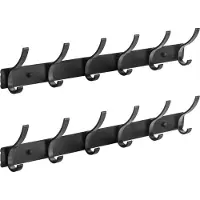 Famanu – Jashaken set van 2 stuks, zwart, wandkapstok met 12 haken voor jassen, mantels, petten, sjaals en handdoeken