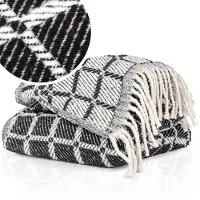 ANRO Tania Plaid Zwart 150x200 cm - Katoenmix - Met franjes