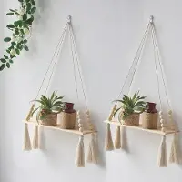 Unyqoos Set van 2 Boheemse Macramé Hangplanken voor Stijlvolle Wanddecoratie in Huis en Tuin