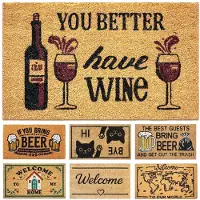 Famanu – Grappige kokos deurmat met de tekst 'You Better Have Wine', 40 x 70 cm, ideaal voor binnen en buiten, stevige voetmat voor elke deur