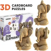 Cartonic -3D PUZZLE 3IN1 -TRIO ZEN ELEPHANTS- puzzelen karton 3D DIY Creatief Speelgoed Decoratie Interieur Cadeau Ecologisch Voor kinderen en volwassenen