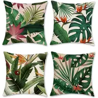 Famanu – Kussenhoezen met tropische bladeren, 45 x 45 cm, decoratieve kussenslopen van polyester linnen voor bank en terras, set van 4