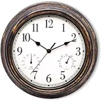 Famanu – Tuinklok met thermometer en hygrometer, weerbestendig, 30 cm, retro wandklok voor binnen en buiten, ideaal voor badkamer, tuin en keuken