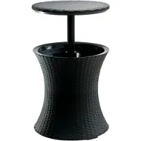 Famanu – 3-in-1 cocktailtafel, salontafel en outdoor ijskoeler in rotanlook, UV-bestendig en weerbestendig, antraciet, koelbox met 30 liter volume