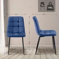 Laura Eetkamerstoelen Set van 4 – 84x45x55 cm – Velvet Bekleding – Metaal Frame – Luxe Comfort Stoelen Zonder Armleuning – Moderne Design Stoelen – Blauw –